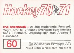 1970-71 Williams Hockey (Swedish) #60 Ove Svensson Back