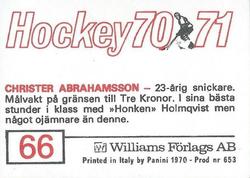 1970-71 Williams Hockey (Swedish) #66 Christer Abrahamsson Back