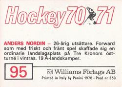 1970-71 Williams Hockey (Swedish) #95 Anders Nordin Back