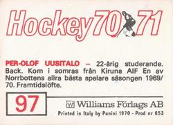 1970-71 Williams Hockey (Swedish) #97 Per-Olof Uusitalo Back