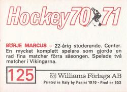 1970-71 Williams Hockey (Swedish) #125 Borje Marcus Back
