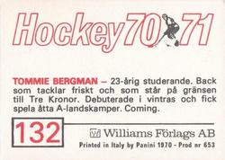 1970-71 Williams Hockey (Swedish) #132 Thommie Bergman Back