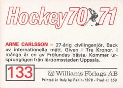 1970-71 Williams Hockey (Swedish) #133 Arne Carlsson Back