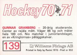 1970-71 Williams Hockey (Swedish) #139 Gunnar Granberg Back
