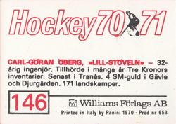 1970-71 Williams Hockey (Swedish) #146 Carl-Goran Oberg Back