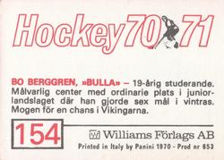 1970-71 Williams Hockey (Swedish) #154 Bo Berggren Back