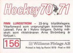 1970-71 Williams Hockey (Swedish) #156 Finn Lundstrom Back