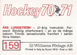 1970-71 Williams Hockey (Swedish) #159 Ake Lundstrom Back