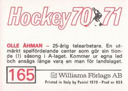 1970-71 Williams Hockey (Swedish) #165 Olle Ahman Back