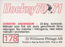 1970-71 Williams Hockey (Swedish) #178 Christer Andersson Back