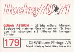 1970-71 Williams Hockey (Swedish) #179 Goran Astrom Back