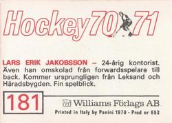 1970-71 Williams Hockey (Swedish) #181 Lars-Erik Jakobsson Back