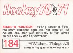 1970-71 Williams Hockey (Swedish) #184 Kenneth Pedersen Back