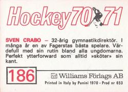 1970-71 Williams Hockey (Swedish) #186 Sven Crabo Back