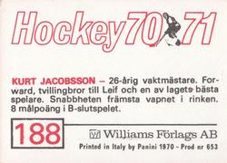 1970-71 Williams Hockey (Swedish) #188 Kurt Jacobsson Back
