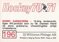 1970-71 Williams Hockey (Swedish) #196 Ronny Sandstrom Back