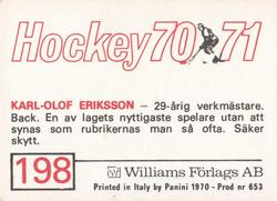 1970-71 Williams Hockey (Swedish) #198 Karl-Olof Eriksson Back