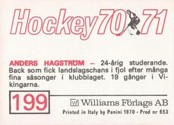 1970-71 Williams Hockey (Swedish) #199 Anders Hagström Back