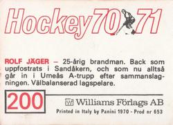1970-71 Williams Hockey (Swedish) #200 Rolf Jager Back