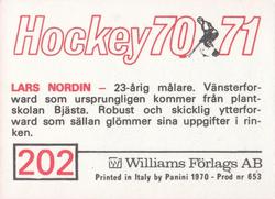 1970-71 Williams Hockey (Swedish) #202 Lars Nordin Back