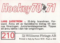 1970-71 Williams Hockey (Swedish) #210 Lars Sjostrom Back