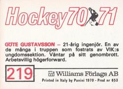 1970-71 Williams Hockey (Swedish) #219 Gote Gustavsson Back