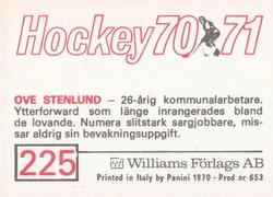 1970-71 Williams Hockey (Swedish) #225 Ove Stenlund Back