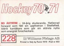 1970-71 Williams Hockey (Swedish) #228 Bo Astrom Back