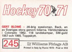 1970-71 Williams Hockey (Swedish) #245 Gert Blome Back