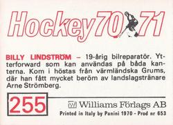 1970-71 Williams Hockey (Swedish) #255 Willy Lindstrom Back