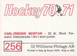 1970-71 Williams Hockey (Swedish) #256 Carl-Fredrik Montan Back