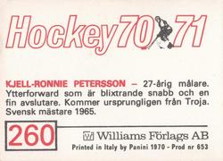 1970-71 Williams Hockey (Swedish) #260 Kjell-Ronnie Pettersson Back