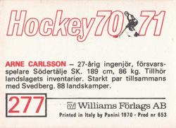 1970-71 Williams Hockey (Swedish) #277 Arne Carlsson Back