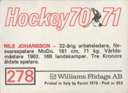 1970-71 Williams Hockey (Swedish) #278 Nils Johansson Back