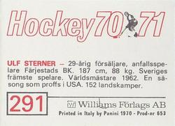 1970-71 Williams Hockey (Swedish) #291 Ulf Sterner Back