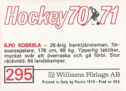 1970-71 Williams Hockey (Swedish) #295 Ilpo Koskela Back