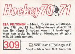 1970-71 Williams Hockey (Swedish) #309 Esa Peltonen Back