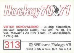 1970-71 Williams Hockey (Swedish) #313 Viktor Konovalenko Back
