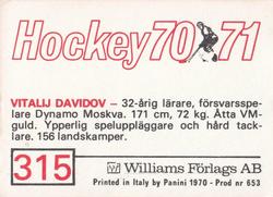 1970-71 Williams Hockey (Swedish) #315 Vitalij Davidov Back