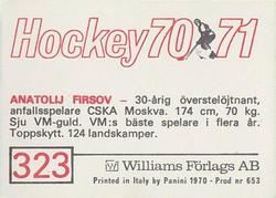 1970-71 Williams Hockey (Swedish) #323 Anatoli Firsov Back