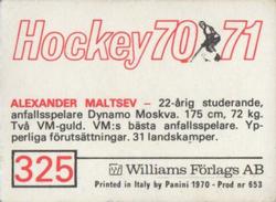 1970-71 Williams Hockey (Swedish) #325 Alexander Maltsev Back