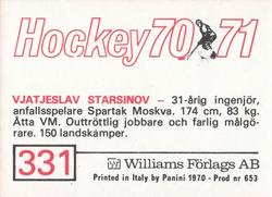 1970-71 Williams Hockey (Swedish) #331 Vjatjeslav Starsinov Back