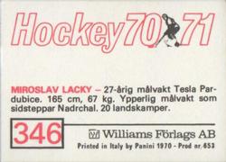 1970-71 Williams Hockey (Swedish) #346 Miroslav Lacky Back