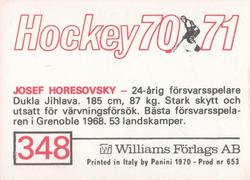 1970-71 Williams Hockey (Swedish) #348 Josef Horesovsky Back
