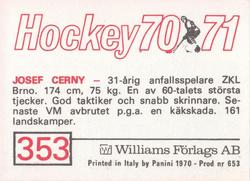 1970-71 Williams Hockey (Swedish) #353 Josef Cerny Back