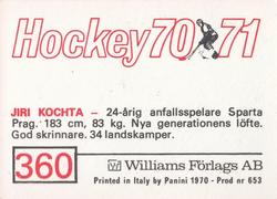 1970-71 Williams Hockey (Swedish) #360 Jiri Kochta Back