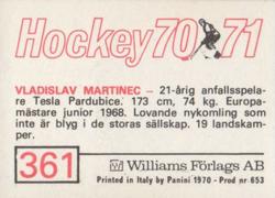 1970-71 Williams Hockey (Swedish) #361 Vladimir Martinec Back