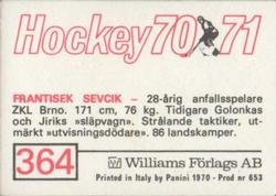 1970-71 Williams Hockey (Swedish) #364 Frantisek Sevcik Back