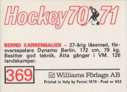 1970-71 Williams Hockey (Swedish) #369 Bernd Karrenbauer Back