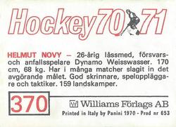 1970-71 Williams Hockey (Swedish) #370 Helmut Novy Back